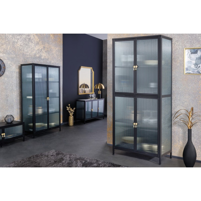 AMSTERDAM Glasvitrine geripptes Glas schwarz 105cm