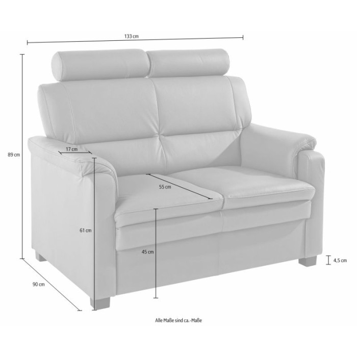 Zweisitzer-Sofa PISA aus Leder mit Federkern elfenbeinfarben