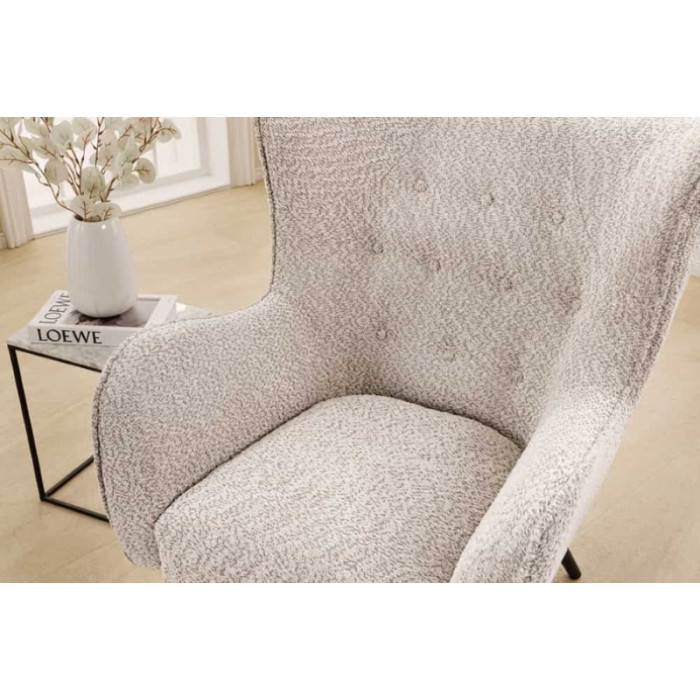 Sessel mit Flügeln AMSTERDAM bouclé grau-beige