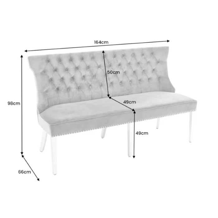 Polsterbank CASTLE DELUXE 165 cm mit Löwenkopf, Samt grau