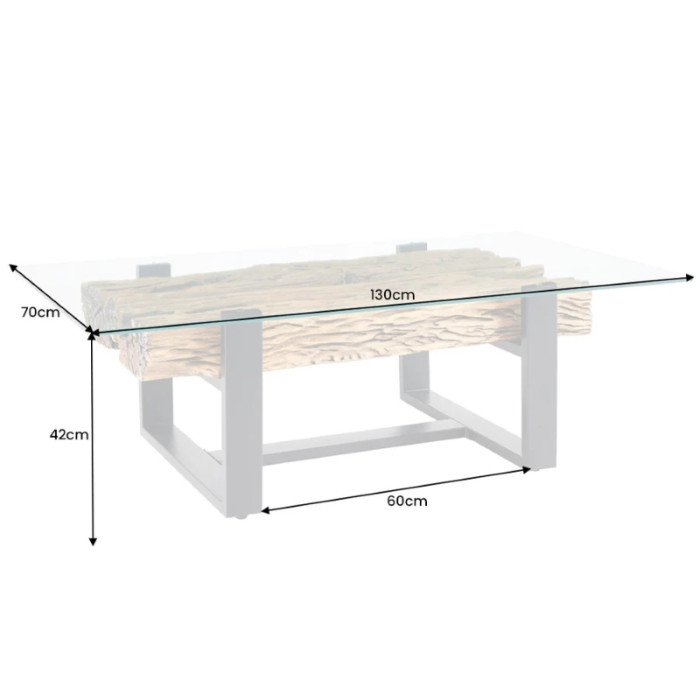 Konferenztisch BARRACUDA 130 cm, gewaschenes Teakholz mit gehärteter Glasplatte