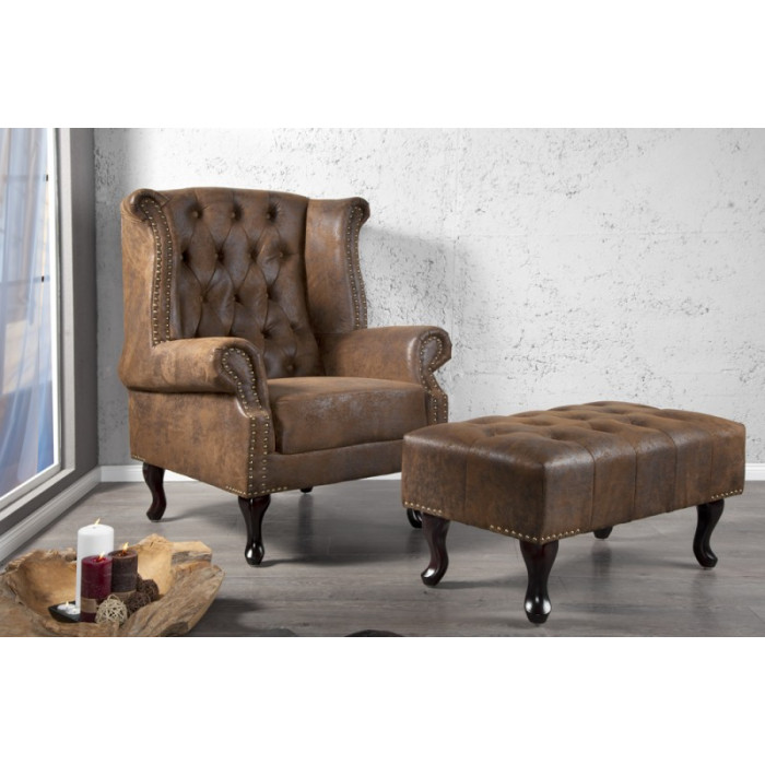 INGLESE Chesterfield Ohrensessel Antique Brown