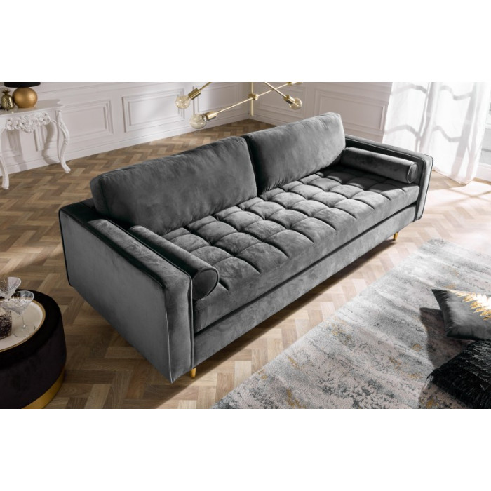 COZY VELVET modernes Sofa grau Samt 225cm