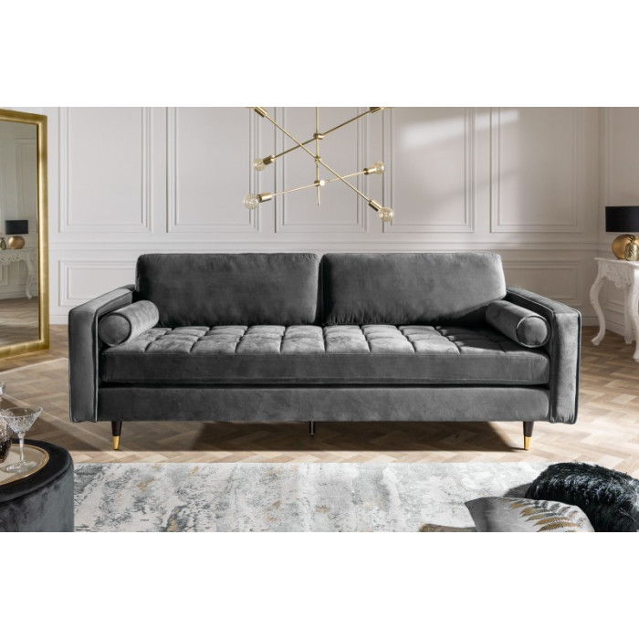 COZY VELVET modernes Sofa grau Samt 225cm