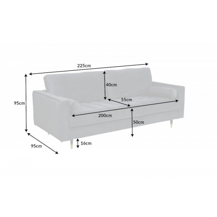 COZY VELVET modernes Sofa grau Samt 225cm