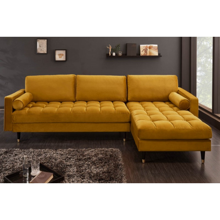 COZY VELVET modernes Sofa, senfgelber Samt 260 cm