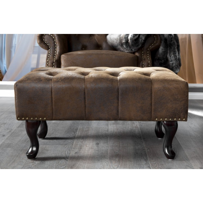 Englischer Chesterfield-Hocker antikbraun