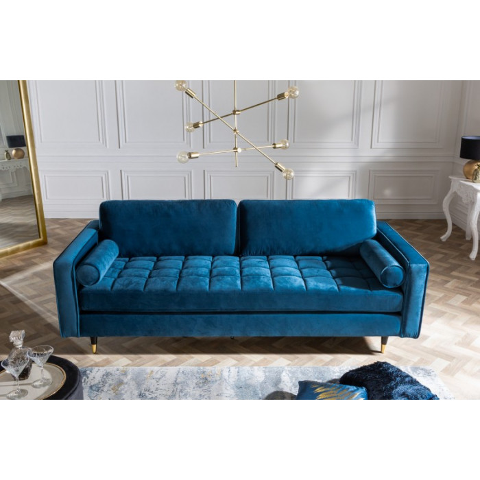 COZY VELVET modernes Sofa 225 cm Samt aqua blau