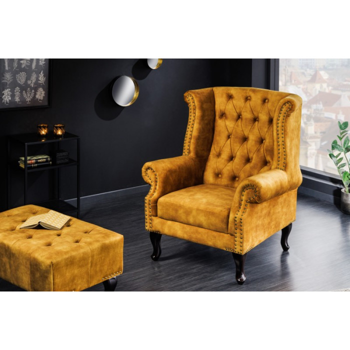 INGLESE Chesterfield-Hocker senfgelb antik